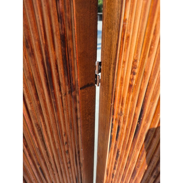 3-Panel Wooden and Pencil-Reed Bamboo Folding Room Divider For Sale - Image 4 of 5