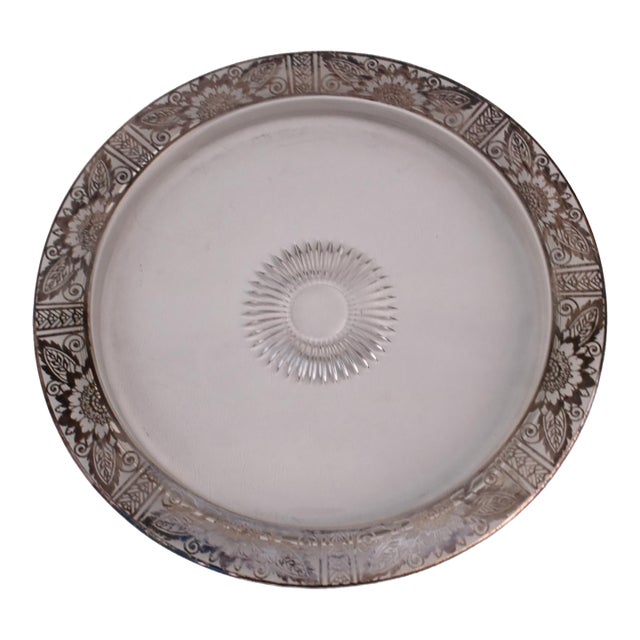 Vintage Round Art Deco Style Platter W/SIlver Overlay For Sale