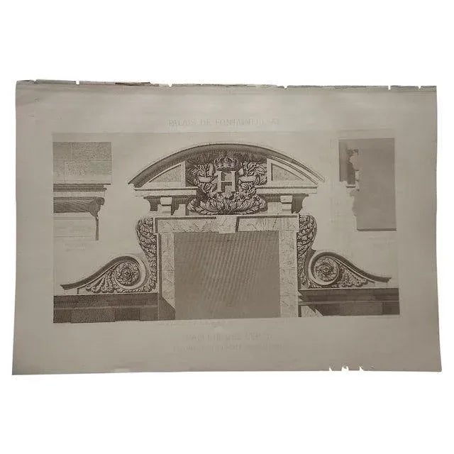 This beautiful imperial folio size 19th century sepia steel engraving depicts architectural details of the Palais de...