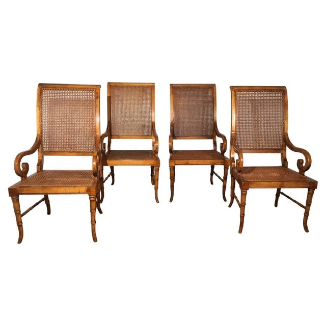 Wood Set of 4 Cane Dining Chairs For Sale - Image 7 of 7