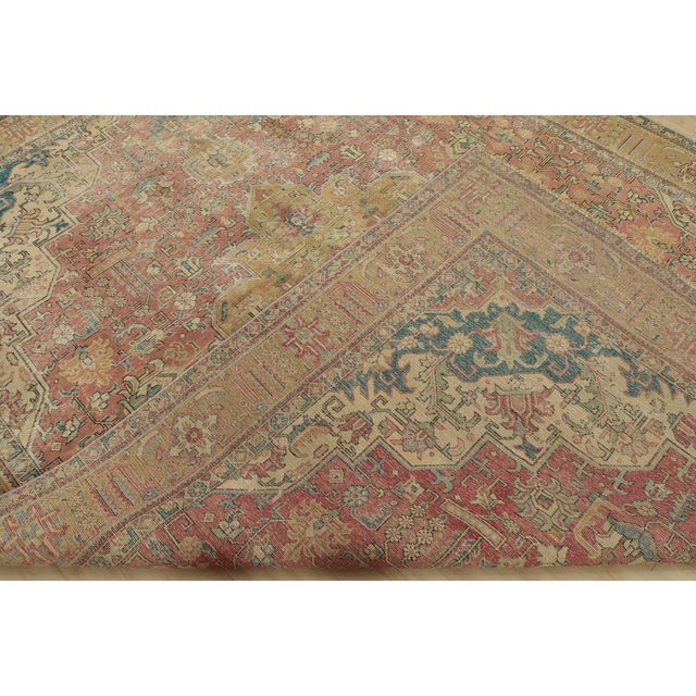 Tabriz Rug 9’8” X 12’8” Pink Wool Vintage Distressed Hand-Knotted Carpet For Sale - Image 14 of 15