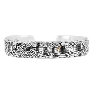 Men’s David Yurman Waves Sterling Silver & 18k Yellow Gold 12mm Cuff Bracelet For Sale