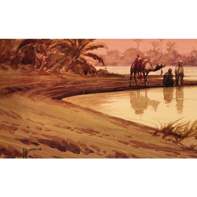 Edwin Lord Weeks, Travellers by a River Nile Tributary at Sundown, Egypt, 1800s, Watercolor & Paper For Sale - Image 8 of 18