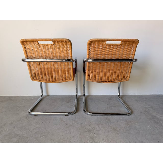 1970s Mid Century Modern Harvey Probber Style Chrome & Cane Cantilever Arm Chairs - A Pair For Sale - Image 5 of 18