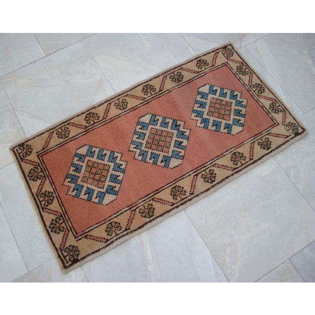 Hand Knotted Turkish Rug Low Pile Muted Small Rug Entry Decor Kitchen Mat - 21" X 40" For Sale - Image 14 of 14