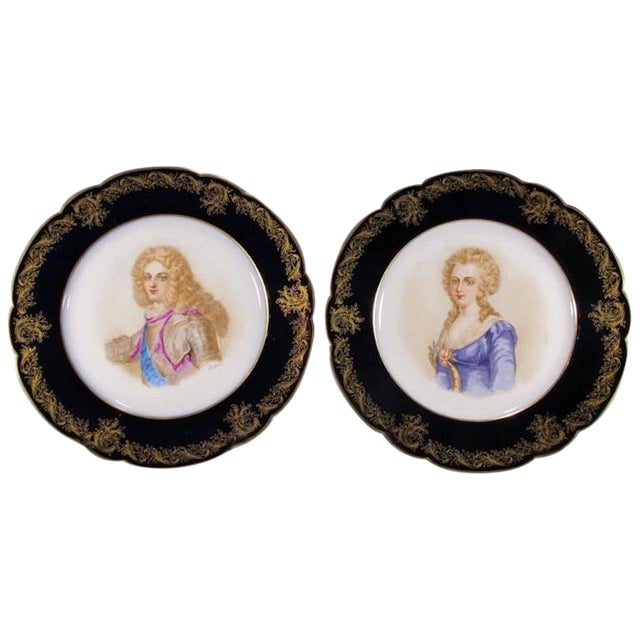 19th Century Antique French Sevres Porcelain Plates, Signed a Pair