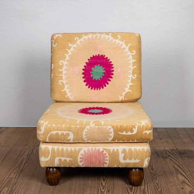 Wood Slipper Chair Upholstered in Suzani For Sale - Image 7 of 7
