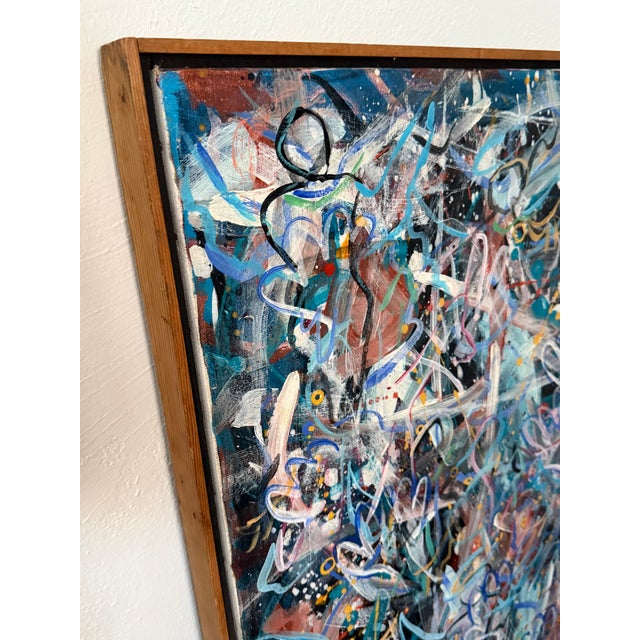 Contemporary Very Large 1980s Modern Abstract Expressionist Painting, Framed For Sale - Image 3 of 12