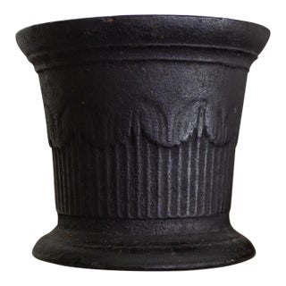 19th Century Black Cast Iron Mortar Jardiniere or Plant Holder For Sale