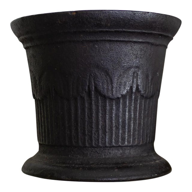 19th Century Black Cast Iron Mortar Jardiniere or Plant Holder For Sale
