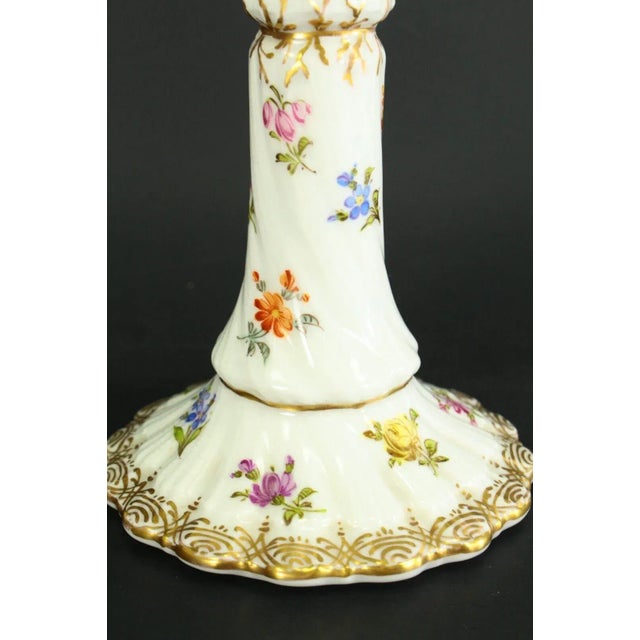 White 1800's Porcelain Candlestick Gilt & Hand Painted Flowers Germany Marked For Sale - Image 8 of 12