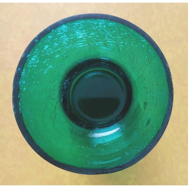 Antique Blown Aquamarine Crackle Glass Hyacinth Vase For Sale - Image 4 of 6