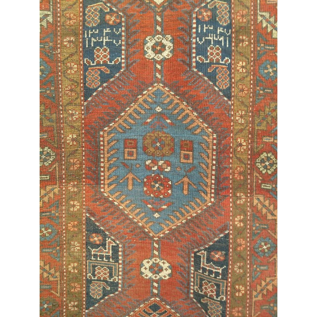 Vintage Persian Heriz Serapi Runner, Hand-Knotted Wool, Geometric Pattern, Terracotta & Navy, 3x16 For Sale - Image 11 of 15