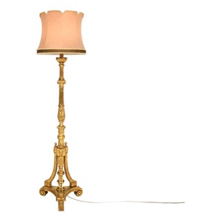 Antique Victorian Gilt Wood Floor Lamp, 1890s For Sale
