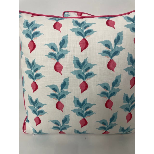 Adorable radish printed pillows from Fabricut in a stunning pink and blue colorway. Complete with a plain white back, pink...