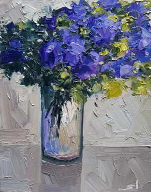 Purple Flowers Still Life Oil Painting by Vivek Mandalia