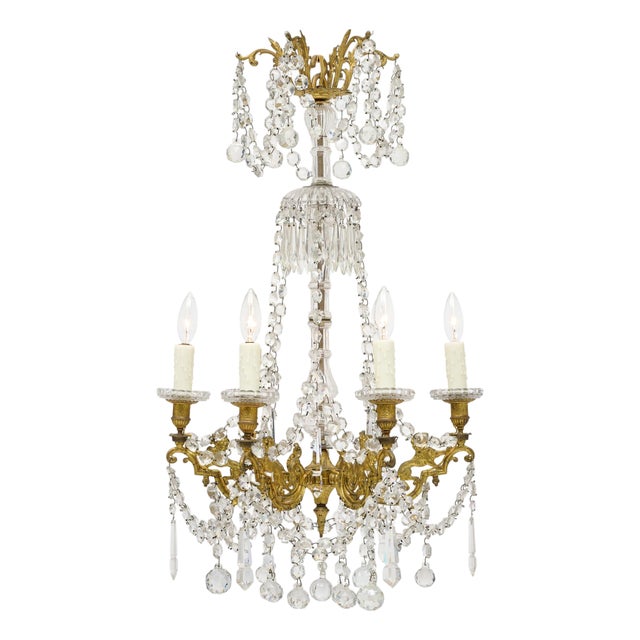 French Antique Chandelier by Baccarat, Crystal and Bronze For Sale