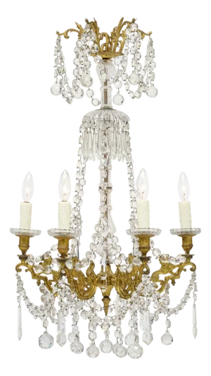 French Antique Chandelier by Baccarat, Crystal and Bronze