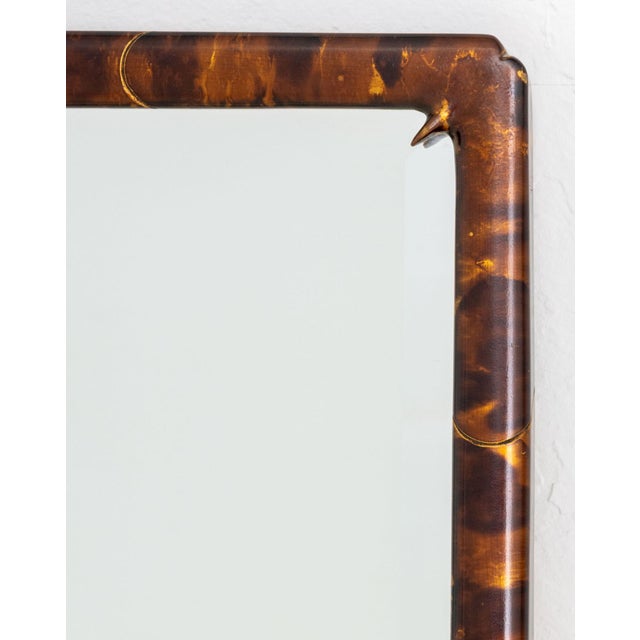 Karl Springer Style Tortoise Shell Finish Wood Framed Beveled Glass Mirror, Carver's Guild label to reverse. Overall:...