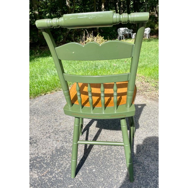 American L. Hitchcock, Green, Half Spindle Back Inn Chair With Signature Eagle Stenciling For Sale - Image 3 of 12