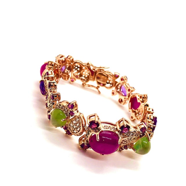 Gemstone Bochic Capri Vintage Multi-Gem Bangle, 18K Gold & Silver, 1997 For Sale - Image 7 of 12