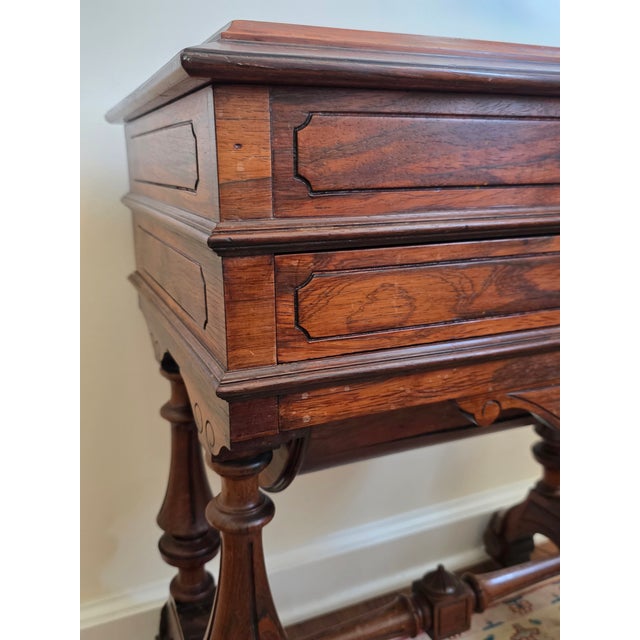 Very rare Victorian, Renaissance Revival period dressing, writing and sewing cabinet or table. Beautiful carved burled...