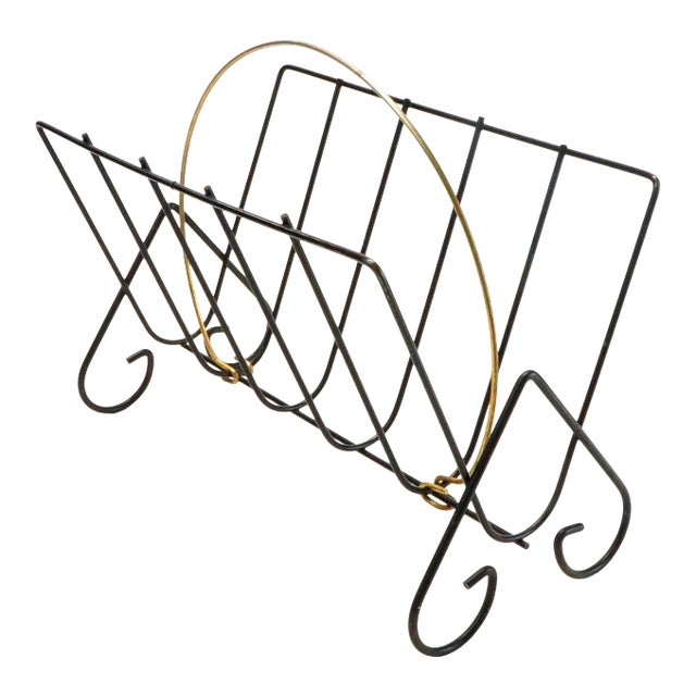 Vintage Mid-Century Modern Metal Wire Magazine Rack For Sale