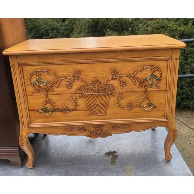Wellesley Guild Hand-Carved Hand-Crafted Arts and Crafts Provincial Style Fruitwood Commode For Sale - Image 13 of 13