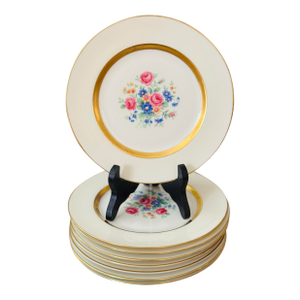 Set of Eight! Beautiful Floral Plates With Gold Details. Made in the Usa! By Theodore Haviland.