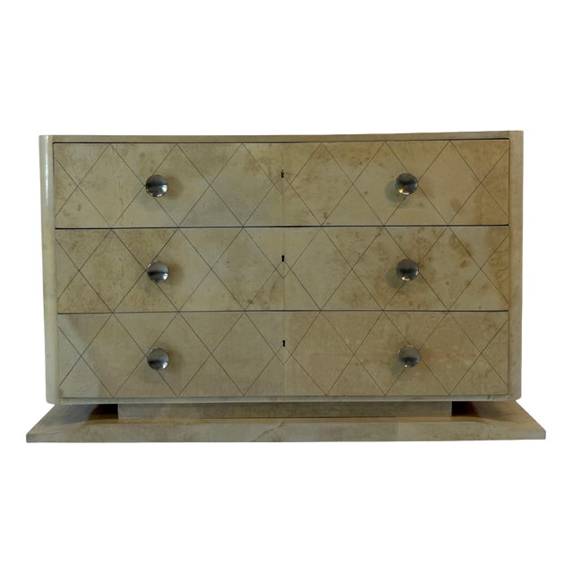 Belgian Art Deco Engraved Parchment Chest of Drawers, Late 1940s For Sale