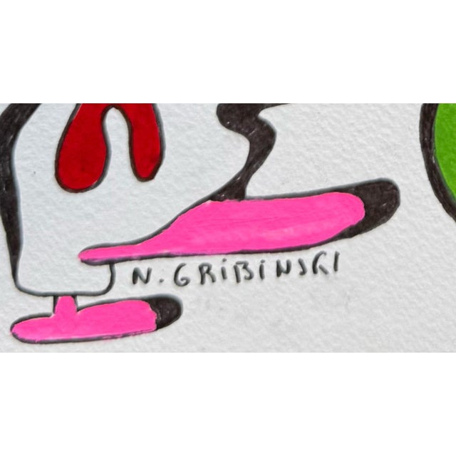 Two Figures and a Secret Bloom — Nathalie Gribinski — Small Abstract Figurative Drawing (8 X 8 In, 2025) For Sale In Chicago - Image 6 of 6