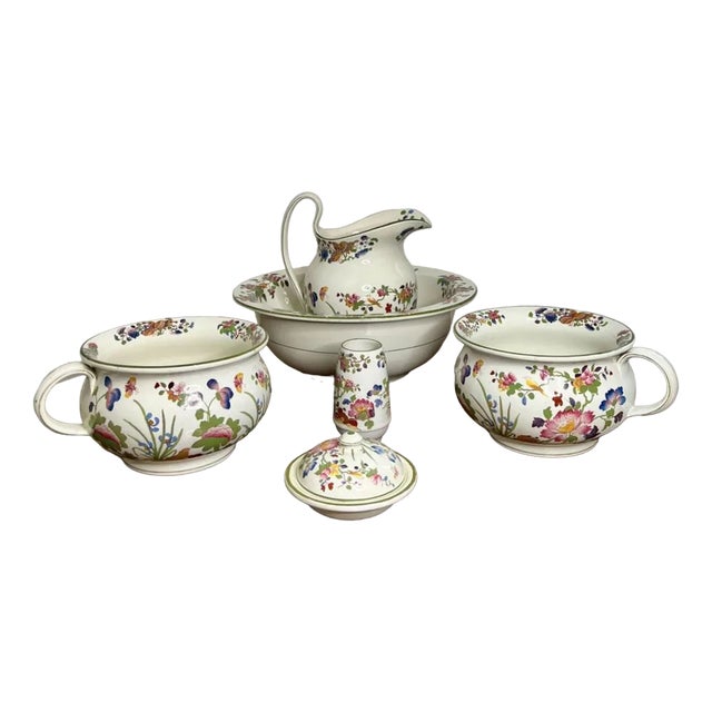 Antique Edwardian Ceramic Bathroom Set, 1900, Set of 6 For Sale