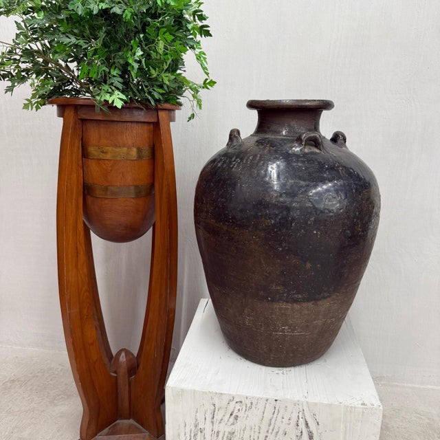 Rustic Brown Storage Water Jar Vessel with Small Loop Handles For Sale - Image 3 of 9