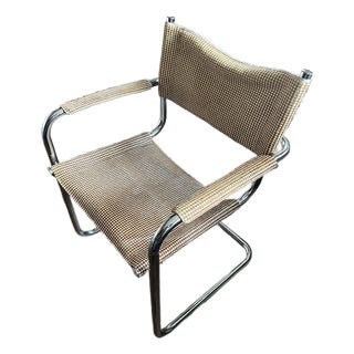 Marcel Breuer Cesca-Style Cantilever Chair With Houndstooth Pony Upholstery For Sale