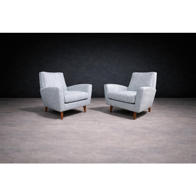 Giuseppe Scapinelli Pair of Armchairs in Hardwood & Light Blue Chenille, Giuseppe Scapinelli, 1950s For Sale - Image 4 of 11