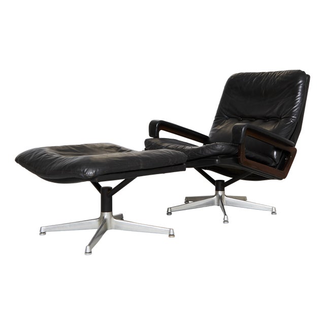 Set of Vintage Lounge Chair and Ottoman by André Vandenbeuck for Strässle For Sale