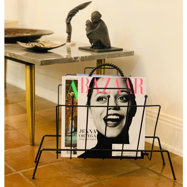 Black Vintage Atomic Ranch Mid-Century Modern Black Wire Magazine or Record Stand For Sale - Image 8 of 10