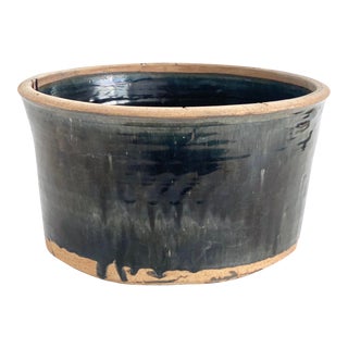 Oversized Chinese Glazed Stoneware Bowl Planter For Sale