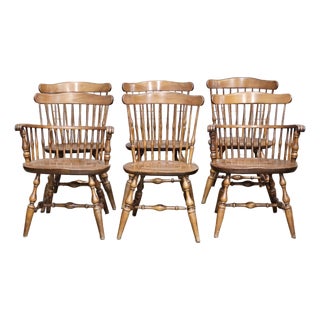 Mid 20th Century Set of 6 Nichols & Stone (Stickley) Fan Back Windsor Chairs Made in Massachusset For Sale