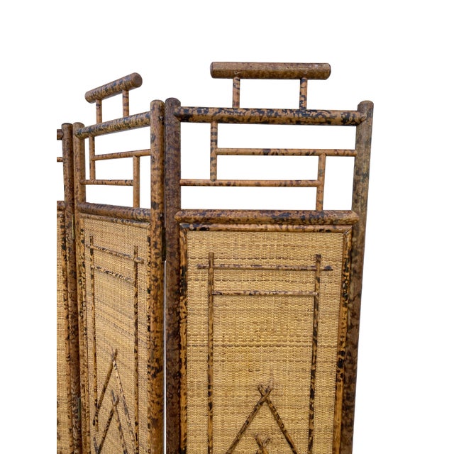 Wood Three-Panel Bamboo and Rattan Room Divider For Sale - Image 7 of 10