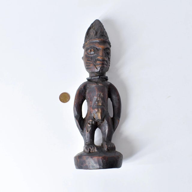 Early 20th Century Yoruba Ibeji Male Figure With Glass Bead Necklace Nigeria For Sale - Image 12 of 13