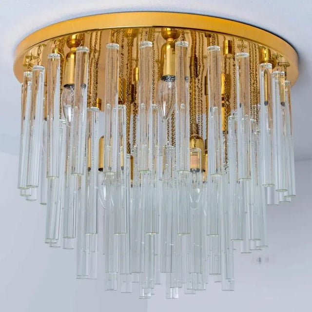 Glass and Brass Flush Mount attributed to Palme, 1970s For Sale - Image 4 of 8