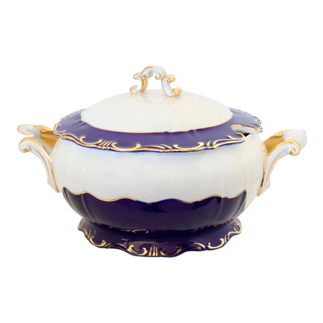 Pompadour III Cobalt & 18k Soup Tureen For Sale