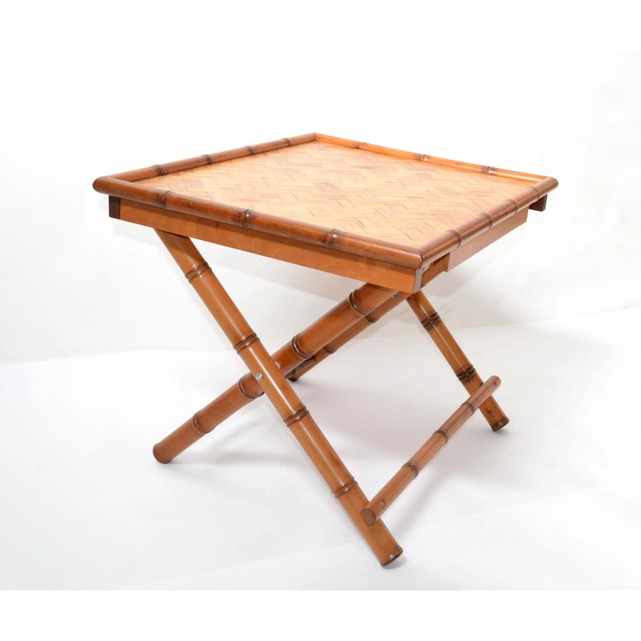 Vintage Handcrafted Rectangle Bamboo Serving Folding Table