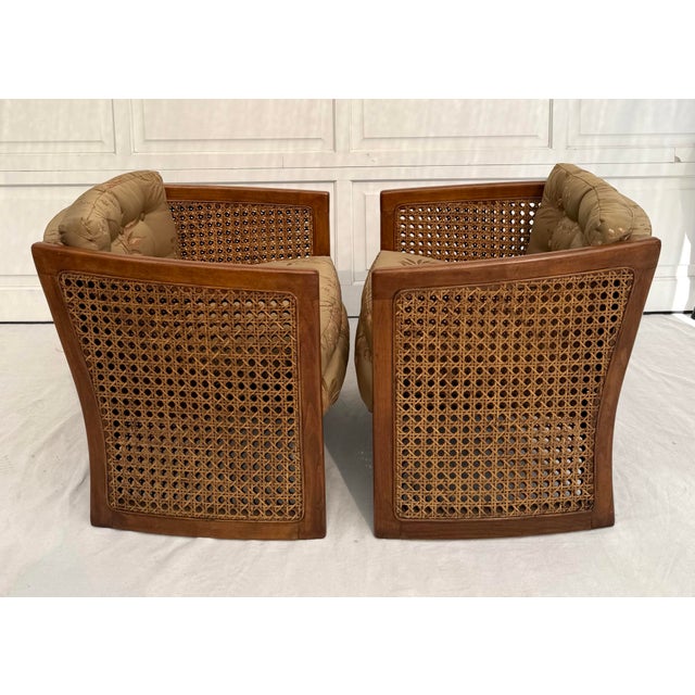Pair of Vintage Wood and Cane Upholstered Side Chairs For Sale - Image 9 of 10