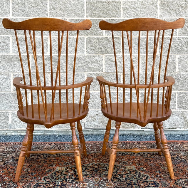 Camel 1990s Keller Furniture Traditional Solid Oak Nantucket Windsor Dining Chairs - Set of 6 For Sale - Image 8 of 16