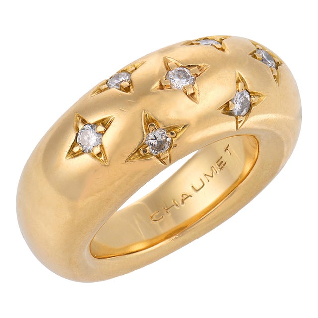 1970s Chaumet Vintage Diamond 18k Yellow Gold Dome Ring, Size 5.75 For Sale