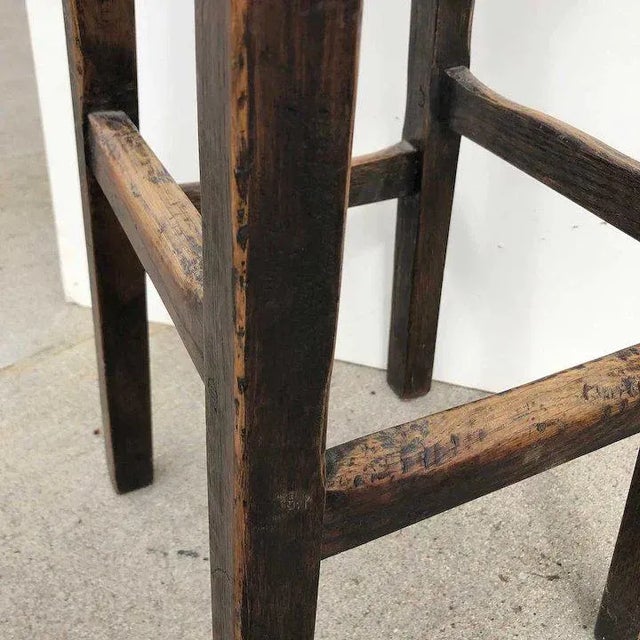 Custom Made Arts and Crafts Style Oak and Leather Upholstered Bar Stool For Sale - Image 4 of 7
