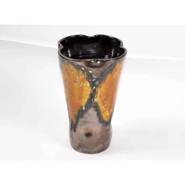 Ceramic Vallauris Glazed Ceramic Bronze, Black & Orange Vase Mid-Century Modern France For Sale - Image 7 of 13