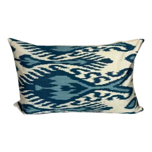 Turkish Modern Blue Silk Ikat Pillow Cover